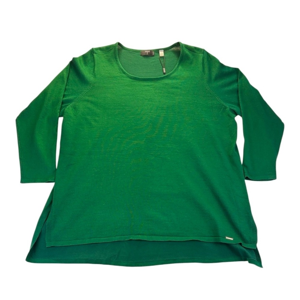 Tahari Woman Emerald Green Knit TopPlus 1X‎ NEW 3/4 Sleeve High-Low Casual  Hem